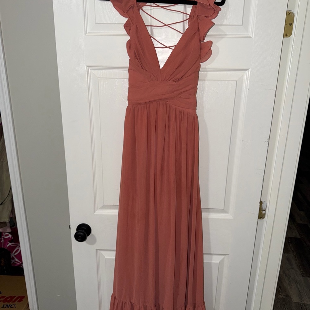 Lulu's Terracotta Ruffled Maxi Dress